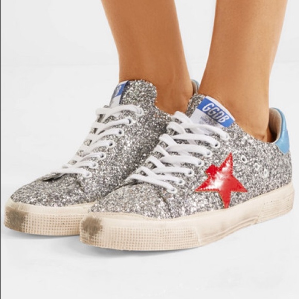 Metallic silver glitter Golden Goose May sneakers